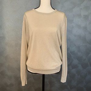 Reiss Sheer Metallic Champagne Crewneck Sweater L